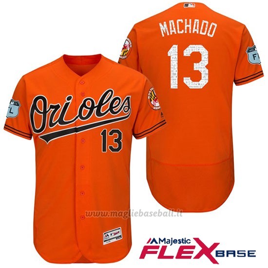 Maglia Baseball Uomo Baltimore Orioles 13 Manny Machado Arancione 2017 Allenamento Primaverile Flex Base Giocatore